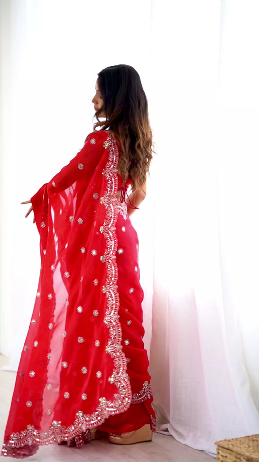 Premium Fendy Chiffon Embroidered Party Wear Saree