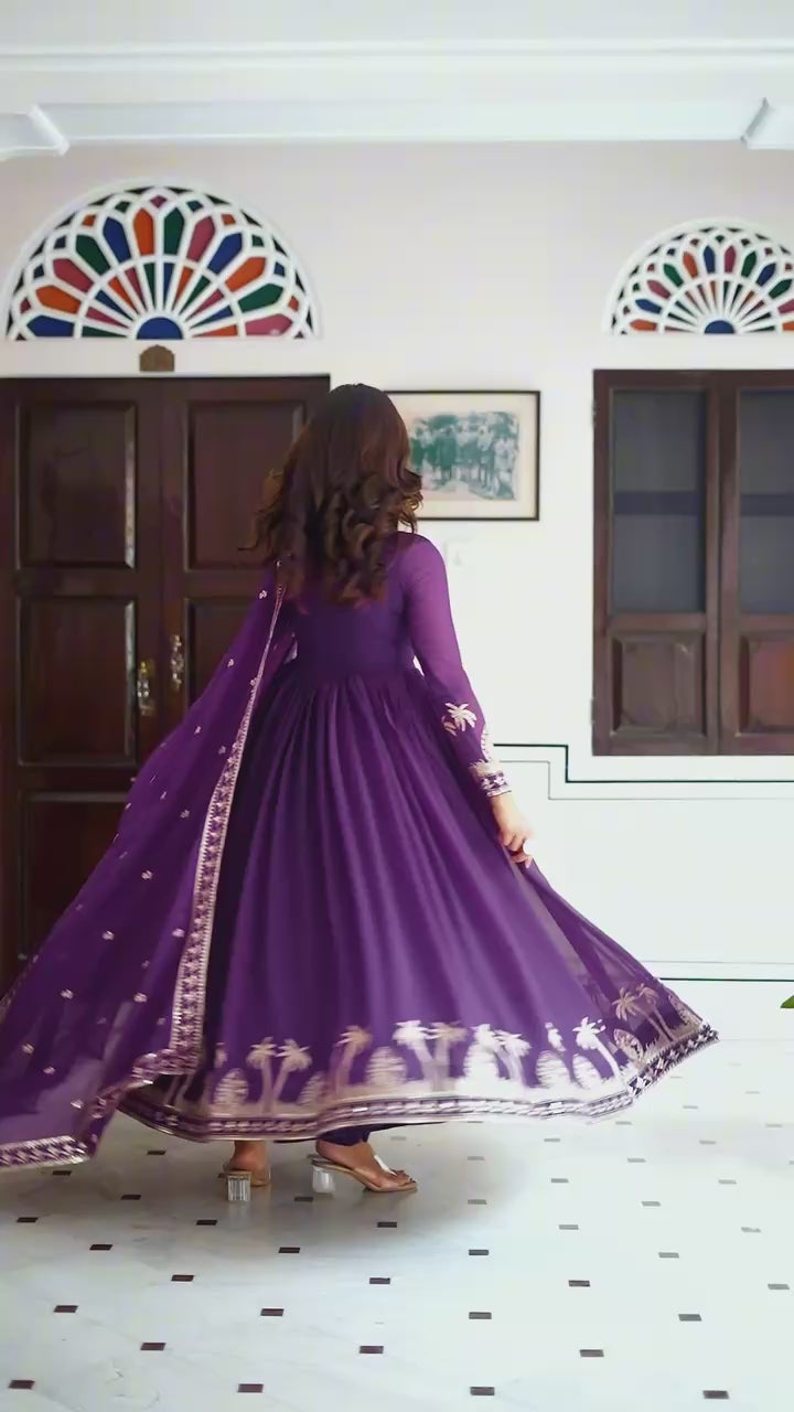 Premium Georgette Embroidered Gown Set