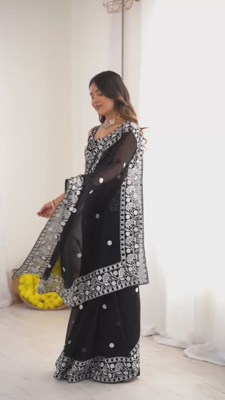 Designer Floral Border Georgette Saree
