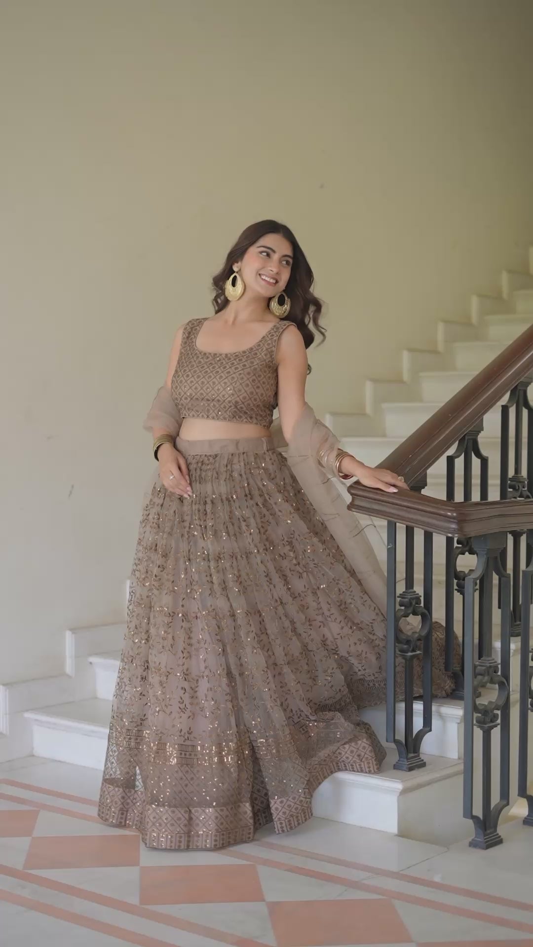 Designer Net Zari Sequence Embroidered Lehenga Set