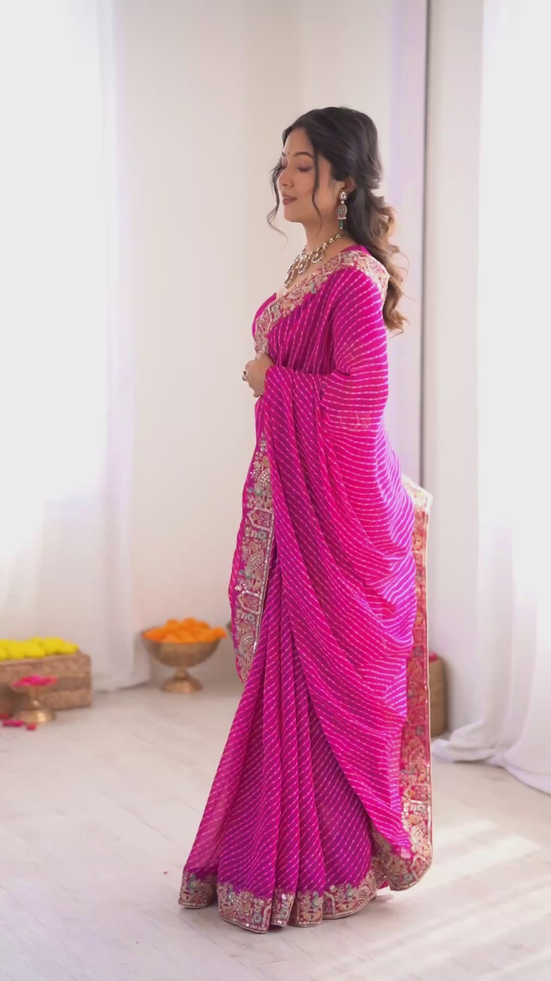 Designer Badhani Print Thread Sequin Embroidery Partywear Saree