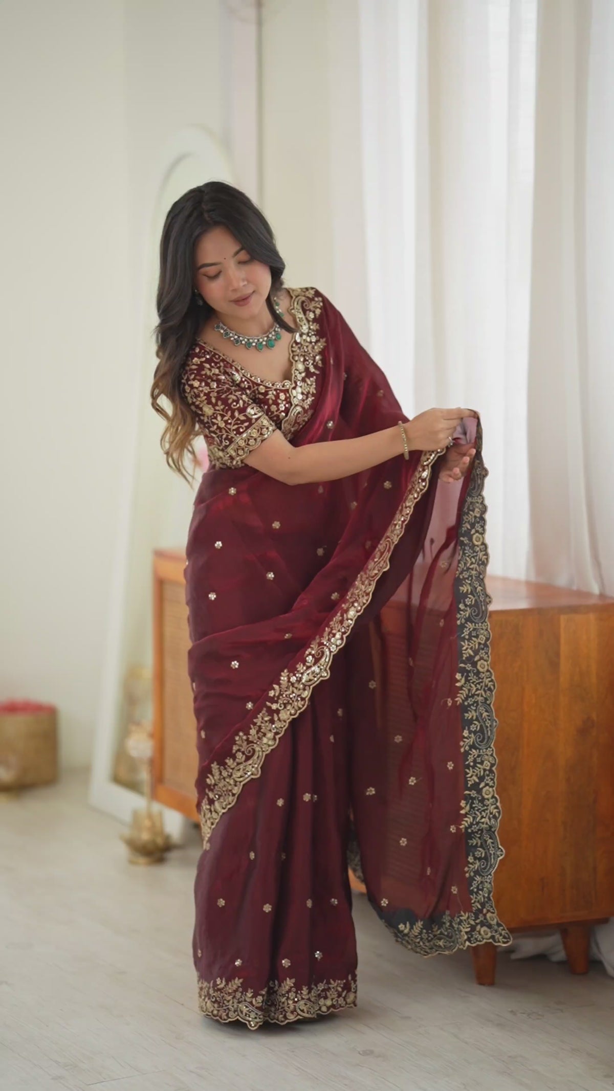 Royal Thread-Sequin Fendy Silk Saree