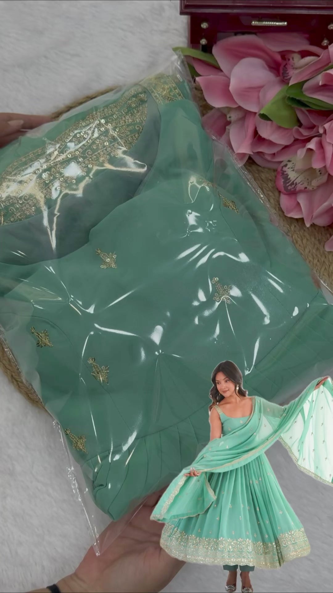Heavy Georgette Sequins Anarkali with Lace Dupatta
