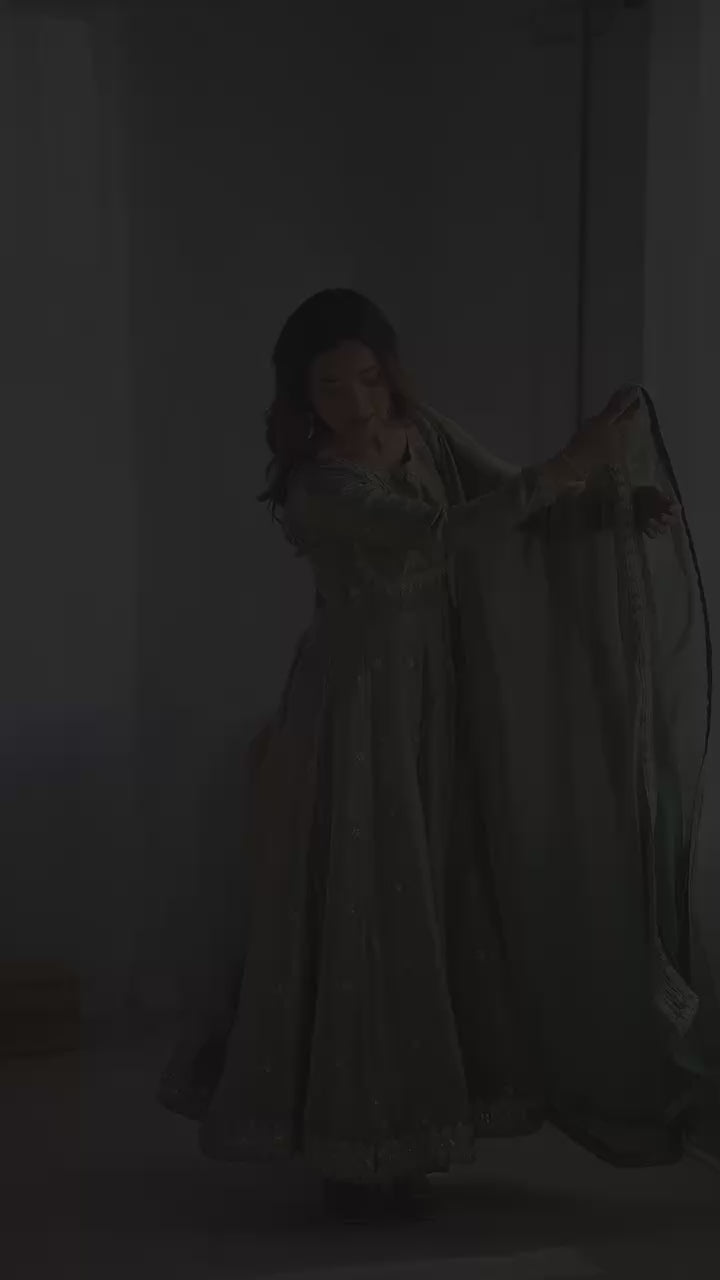 Fandy Silk Coding & Sequence Embroidered Gown & Pant Set
