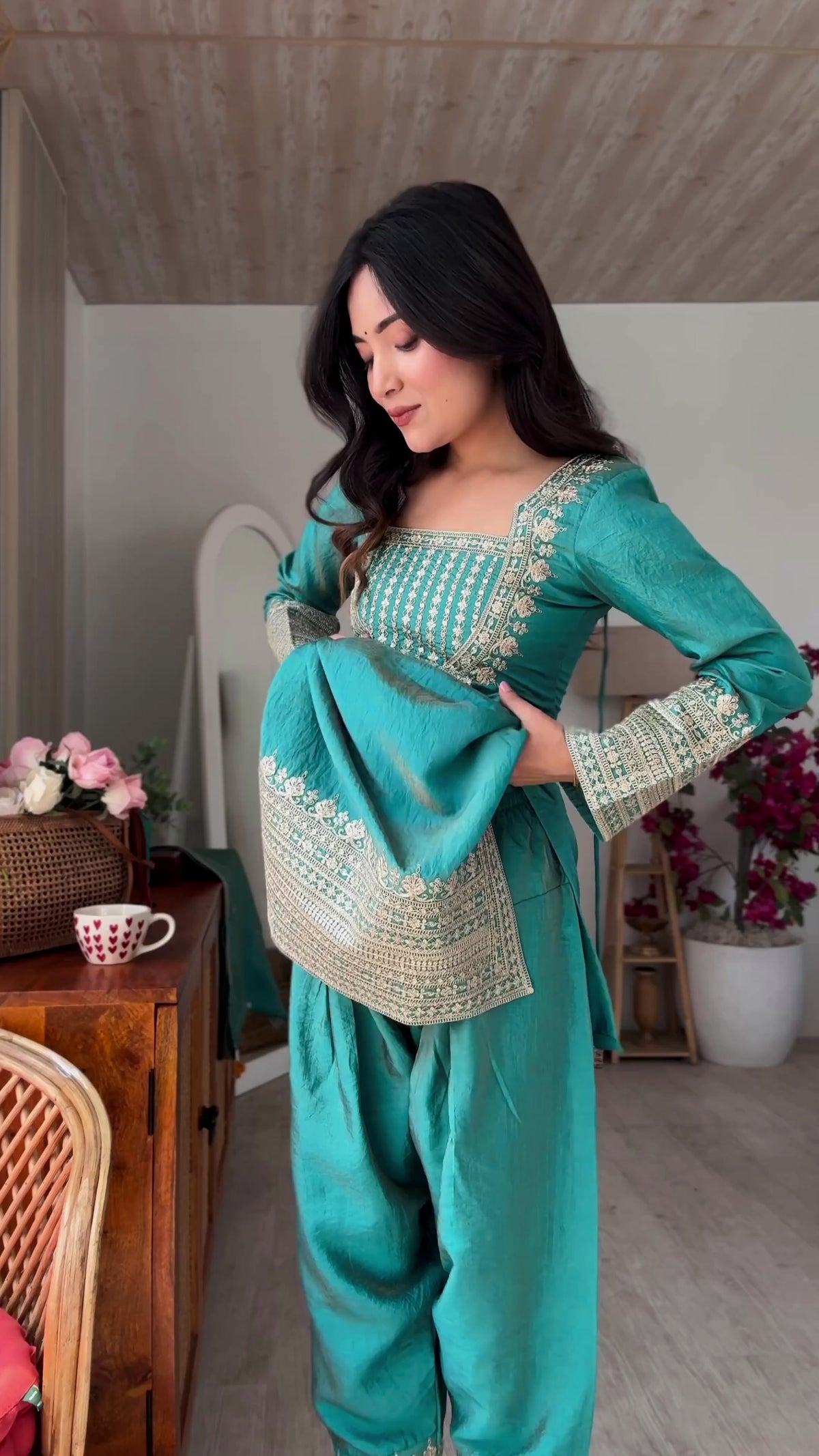 Vichitra Silk Embroidered 3-Piece Set