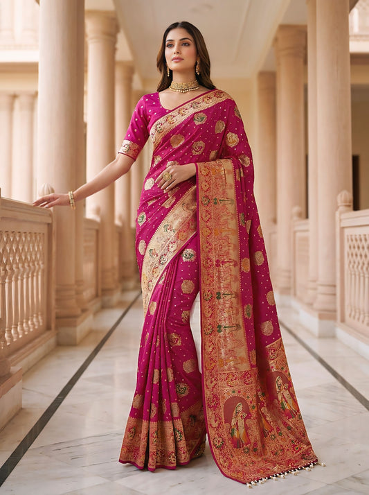 Traditional Zari Weaving Satin Saree