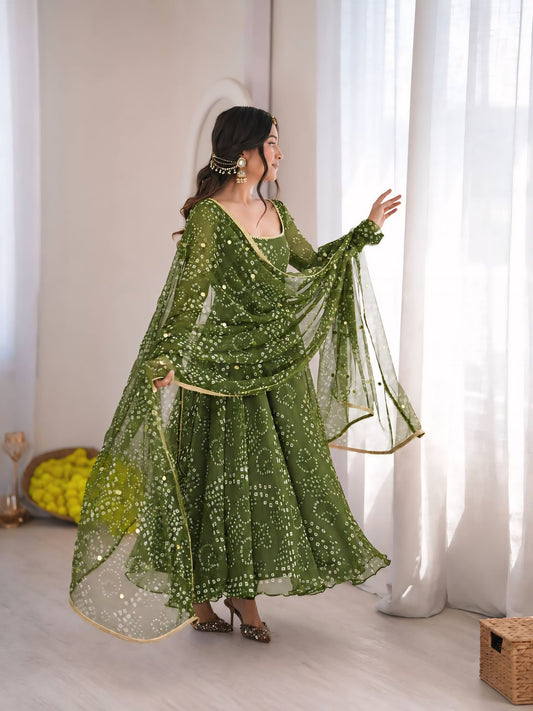 Flared Digital Print Anarkali 3-Piece Set