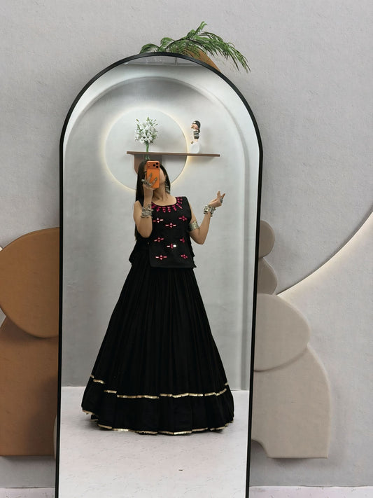 Rayon Cotton Flared Lehenga with Real Mirror Koti Set