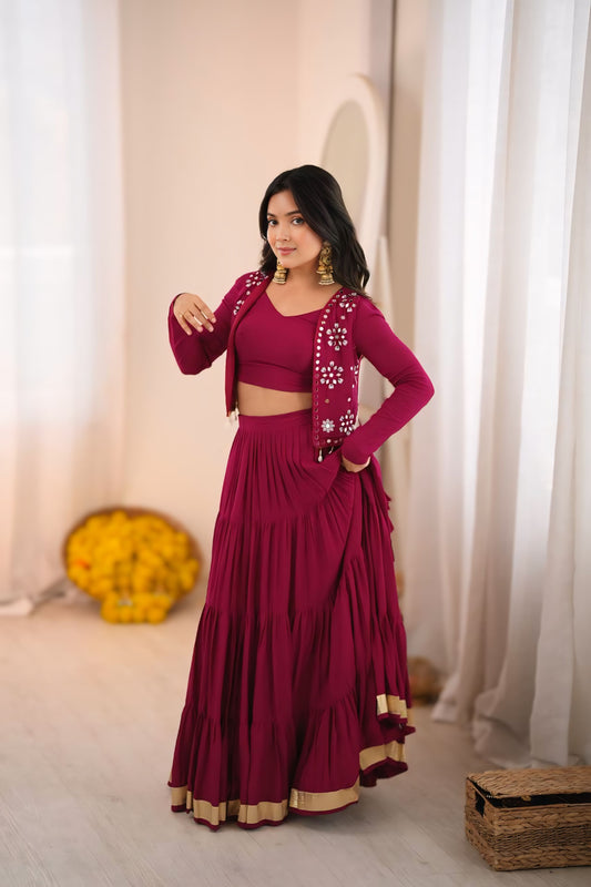 Heavy Rayon Grand Flair Lehenga with Embroidered Koti