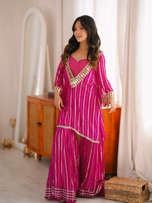 Designer Real Mirror Work Peplum Top Sharara Set