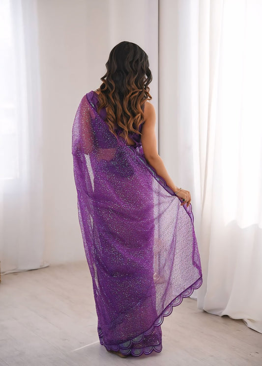 Heavy Soft Net Embroidered Saree with Blouse