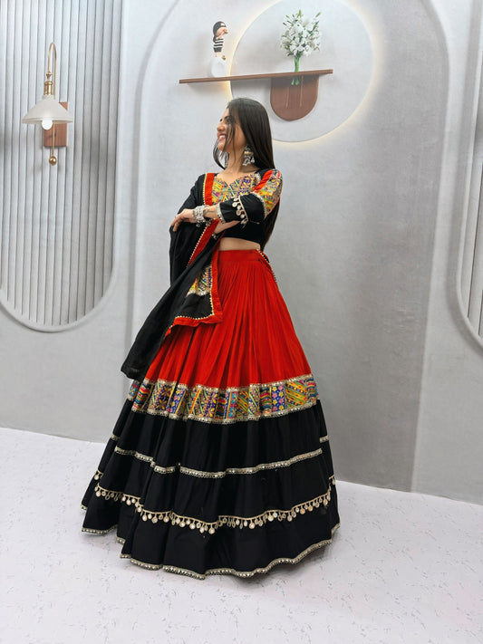 Pure Cotton Mirror Work Navratri Lehenga Set