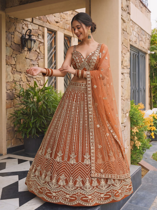 Butterfly Net Sequin Codding Embroidered Semi-Stitched Lehenga