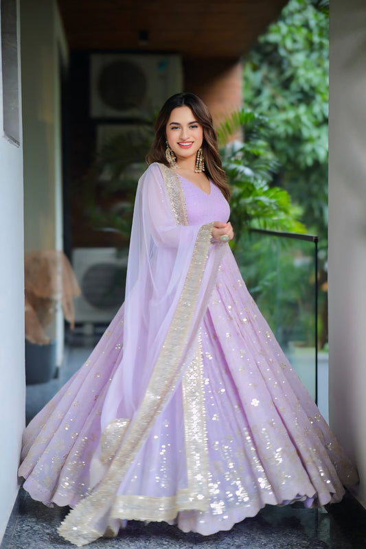 Faux Blooming Heavy Sequin Zari Embroidered Anarkali Suit Set with Dupatta