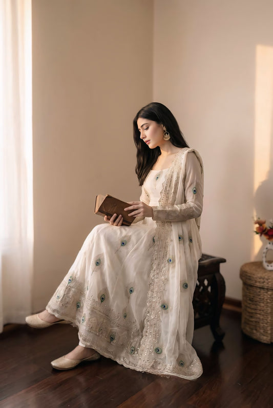 Heavy Faux Fandy Silk Embroidered Gown Pant Set