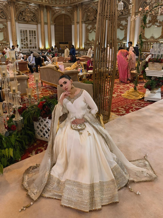 Embroidered Vichitra Anarkali with Organza Dupatta