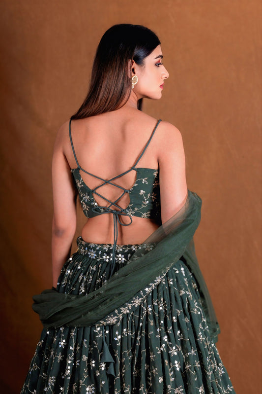 Georgette Sequin Zari Lehenga With Net Dupatta