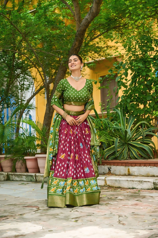 Heavy Lichi Jacquard Print Flared Lehenga Set