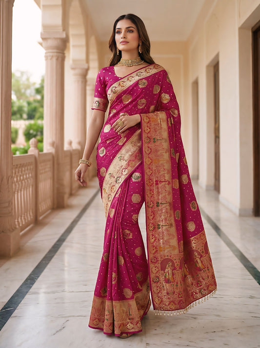 Traditional Zari Weaving Satin Saree
