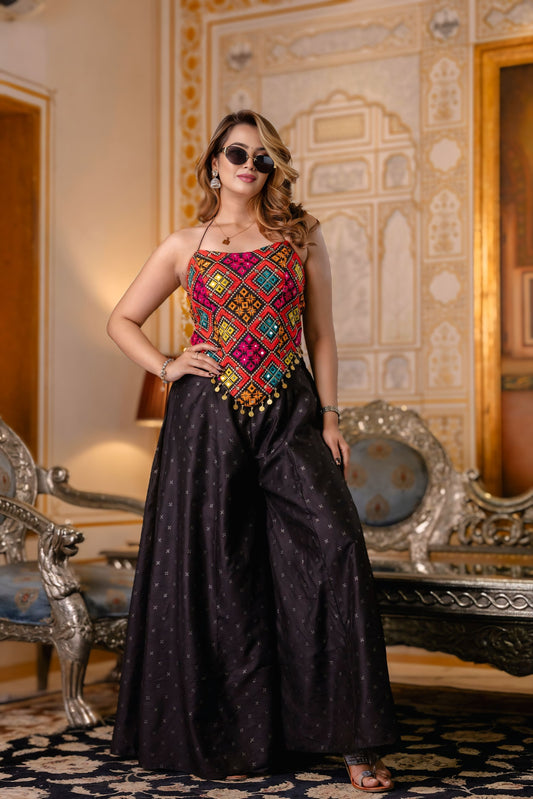 Designer Bangalori Silk Top Pure Butti Palazzo Set