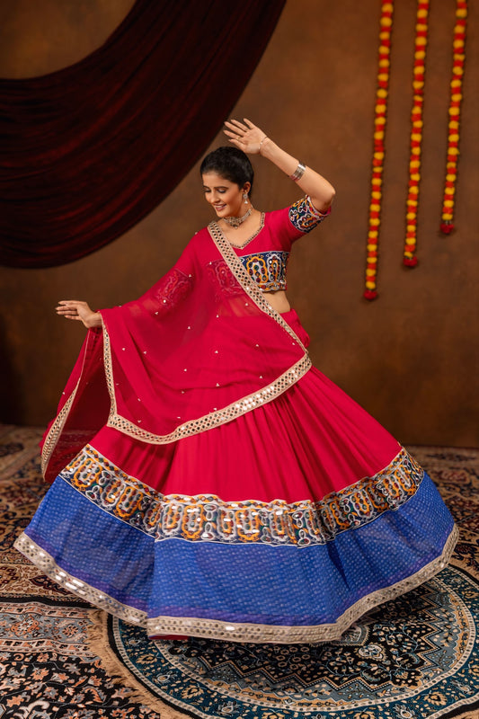Designer Mirror Embroidery Rayon Cotton Lehenga Choli