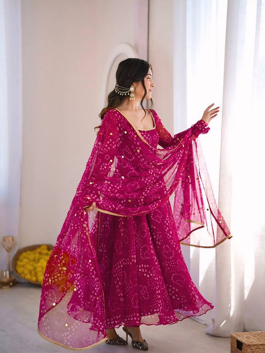 Digital Printed Anarkali Suit Set