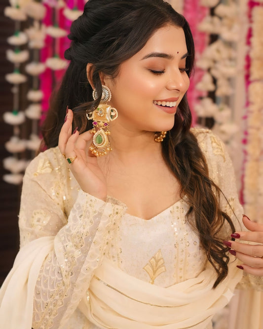 Glamorous Off White Anarkali With Dupatta