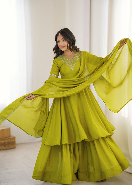 Heavy Chinon Silk Embroidered Plazo Set