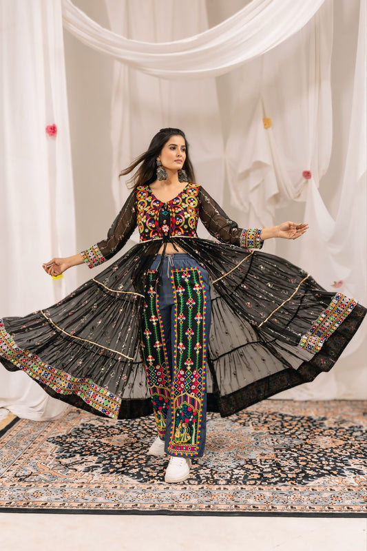 Navratri Denim Jeans & Shrug Set for Gen Z Girls
