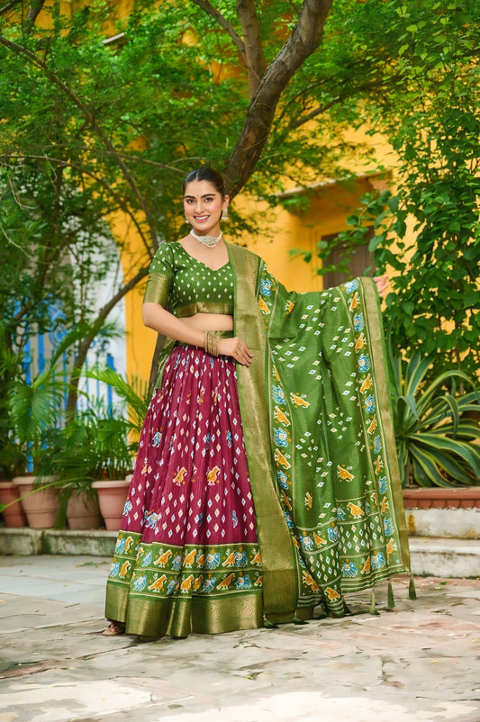 Heavy Lichi Jacquard Print Flared Lehenga Set