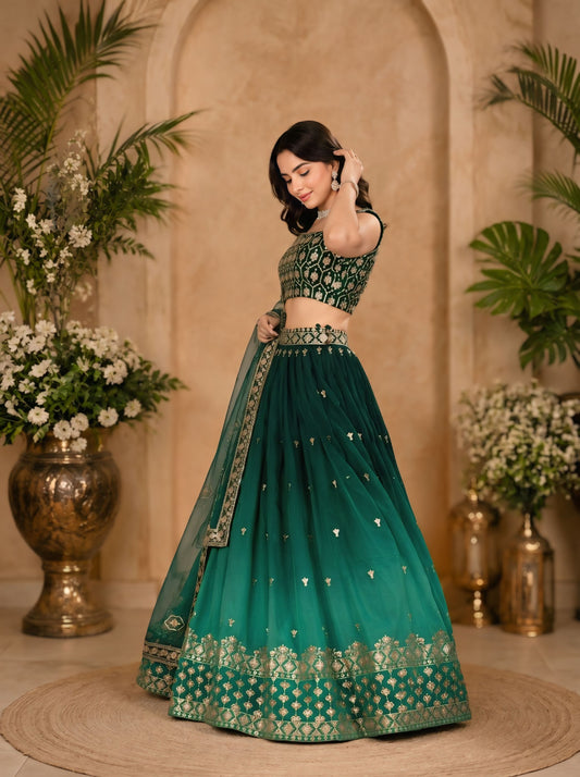 Shimmer Silk Ombré Embroidered Lehenga Set