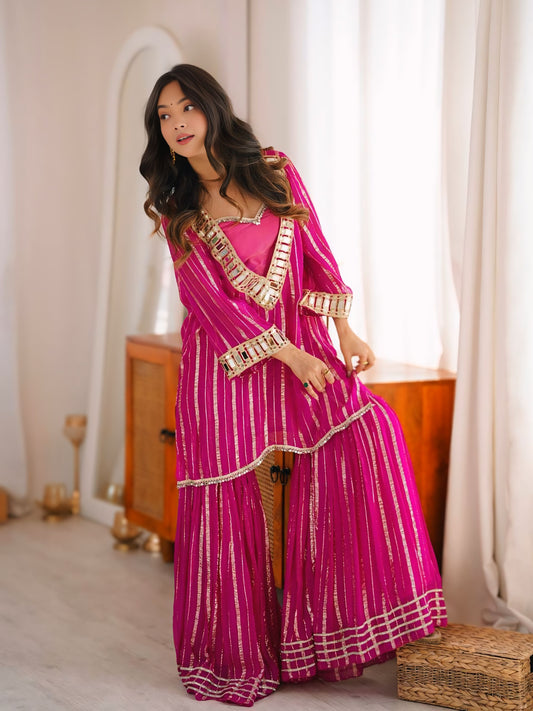 Designer Real Mirror Work Peplum Top Sharara Set