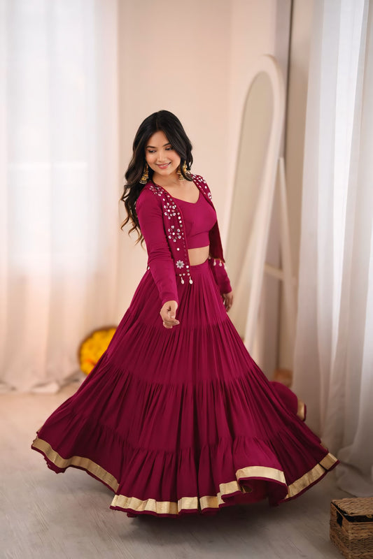 Heavy Rayon Grand Flair Lehenga with Embroidered Koti