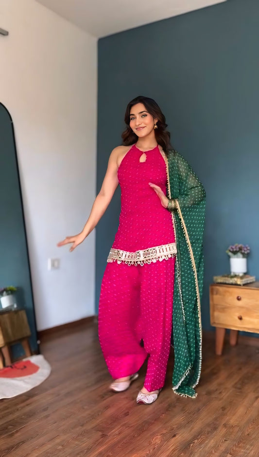 Real Mirror Work Georgette Farshi Suit Set