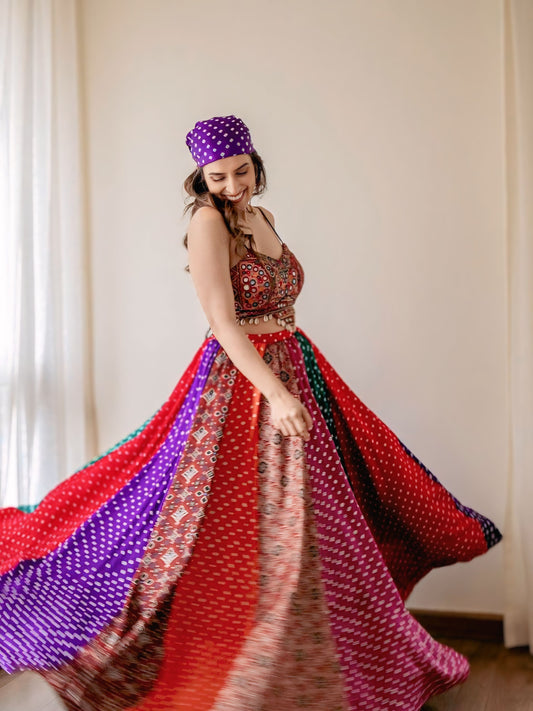 Designer Gujarati Gamthi Mirror Work Navratri Lehenga Choli
