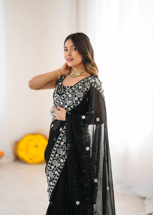 Designer Floral Border Georgette Saree