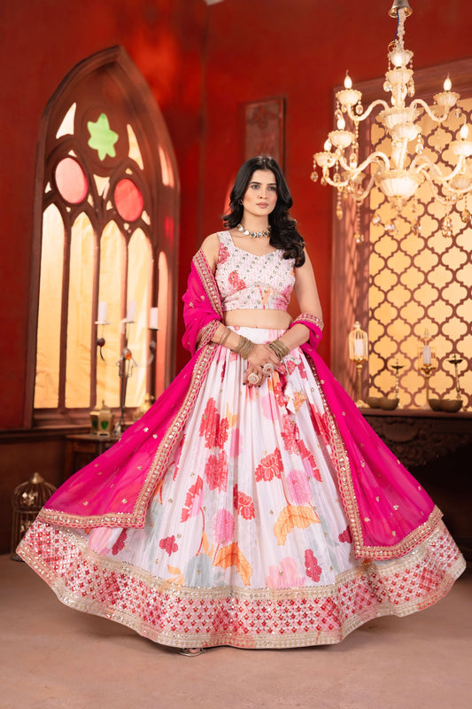Gorgeous Chinon Silk Embroidered Party Wear Lehenga