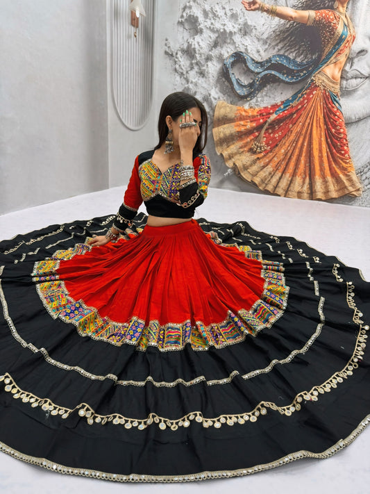 Pure Cotton Mirror Work Navratri Lehenga Set