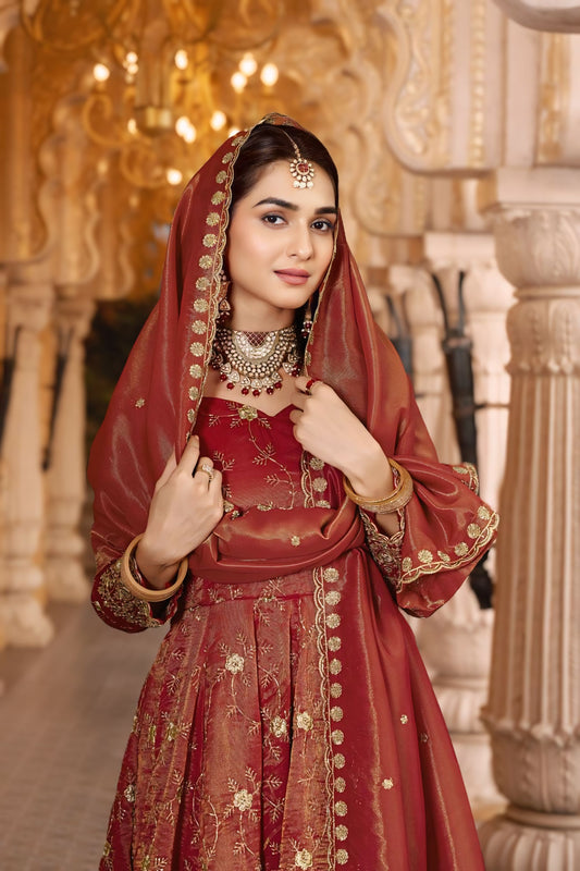 Rust Cosmos Sequin Embroidered Ready Made Anarkali Set