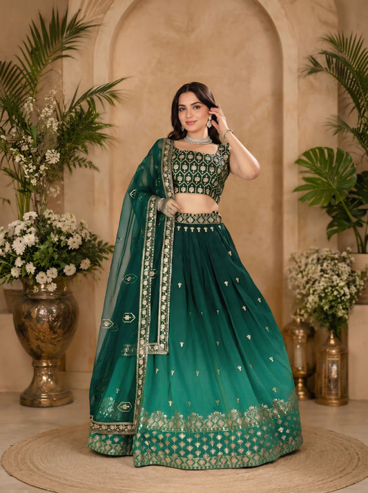 Shimmer Silk Ombré Embroidered Lehenga Set