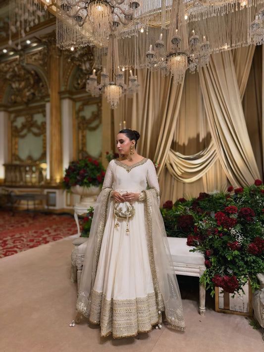 Embroidered Vichitra Anarkali with Organza Dupatta