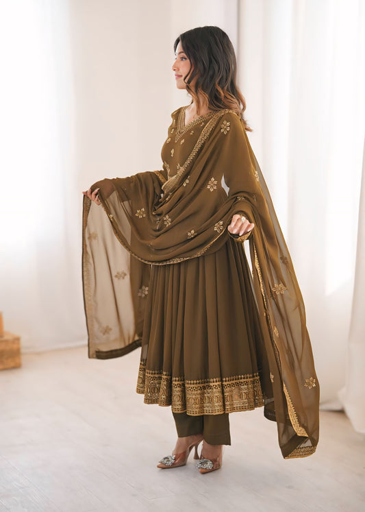 Heavy Faux Georgette Embroidered Anarkali Suit Set